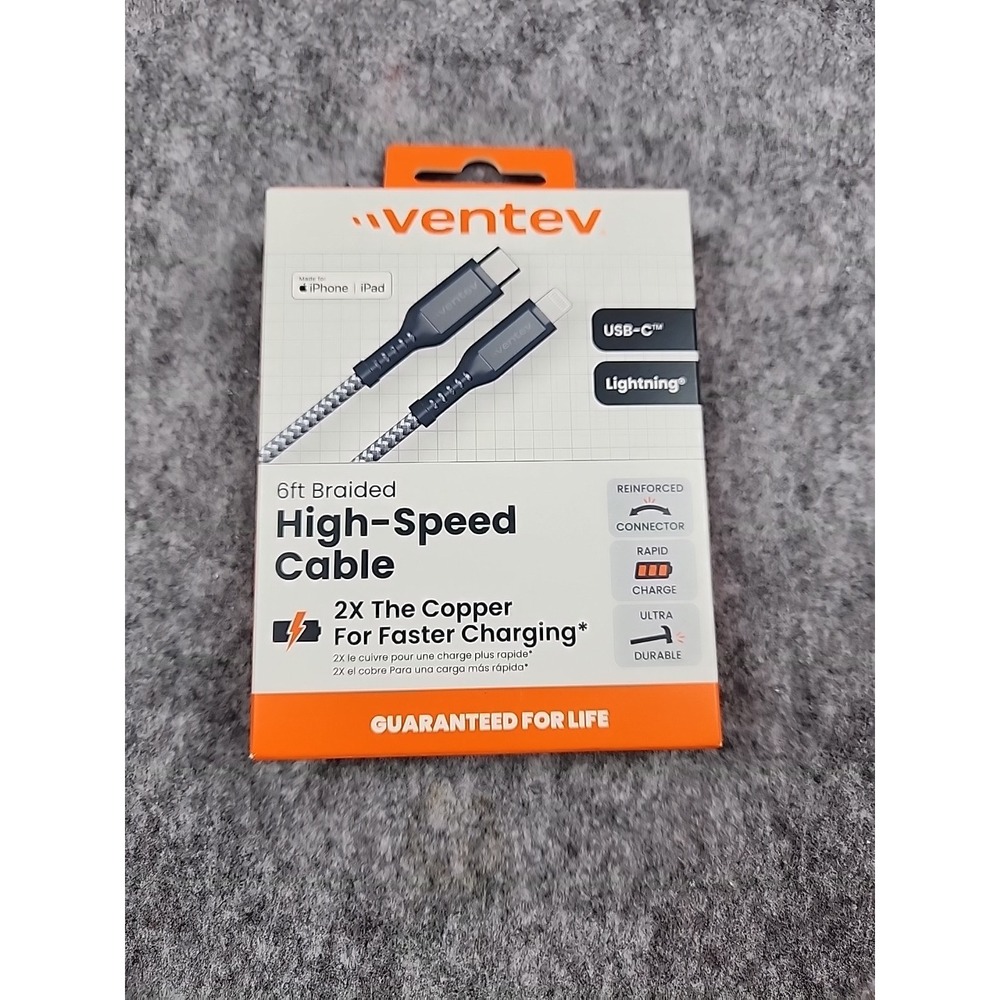 Ventev Apple iPhone 15 16‎ Samsung Galaxy 6ft USB-C to iPhone Braided Cable